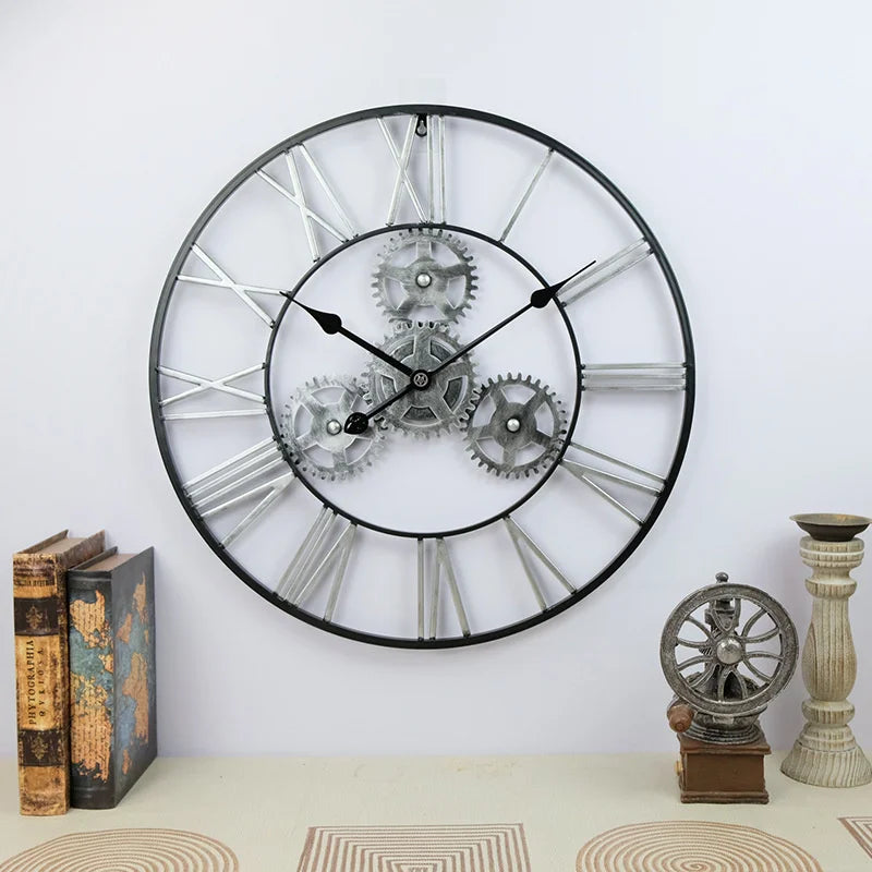 3D retro wall clock luxury large decorative gear craft - vue 5 sur 7
