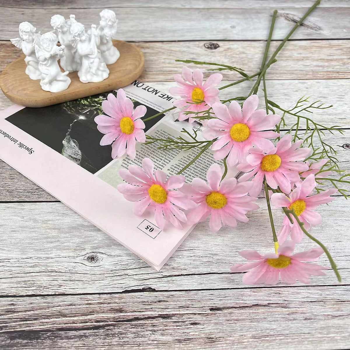 5 white daisy heads artificial flowers for festive decorations - vue 11 sur 11