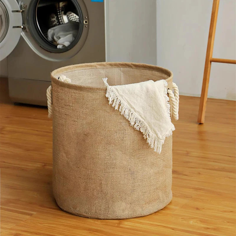 Foldable cotton and linen laundry basket large capacity for clothes and toys - vue 3 sur 10