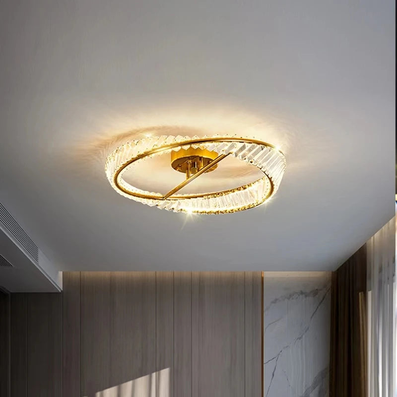 Modern dimmable LED ceiling light with crystal rings