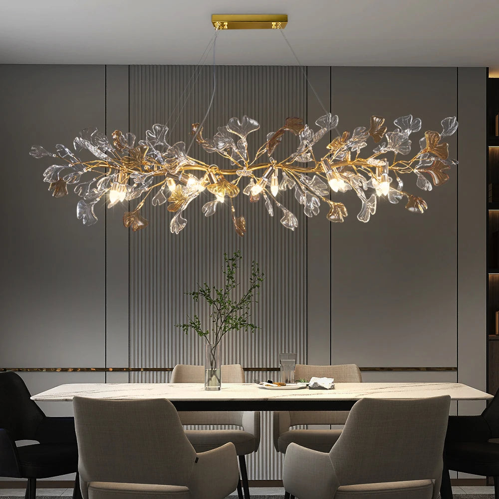 Nordic design chandelier with enamelled glass leaves for hotel, living room, dining room, bedroom, art hall decoration