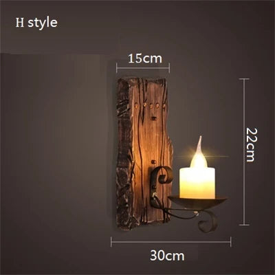 Vintage wooden wall light with glass and metal lampshade - vue 8 sur 16