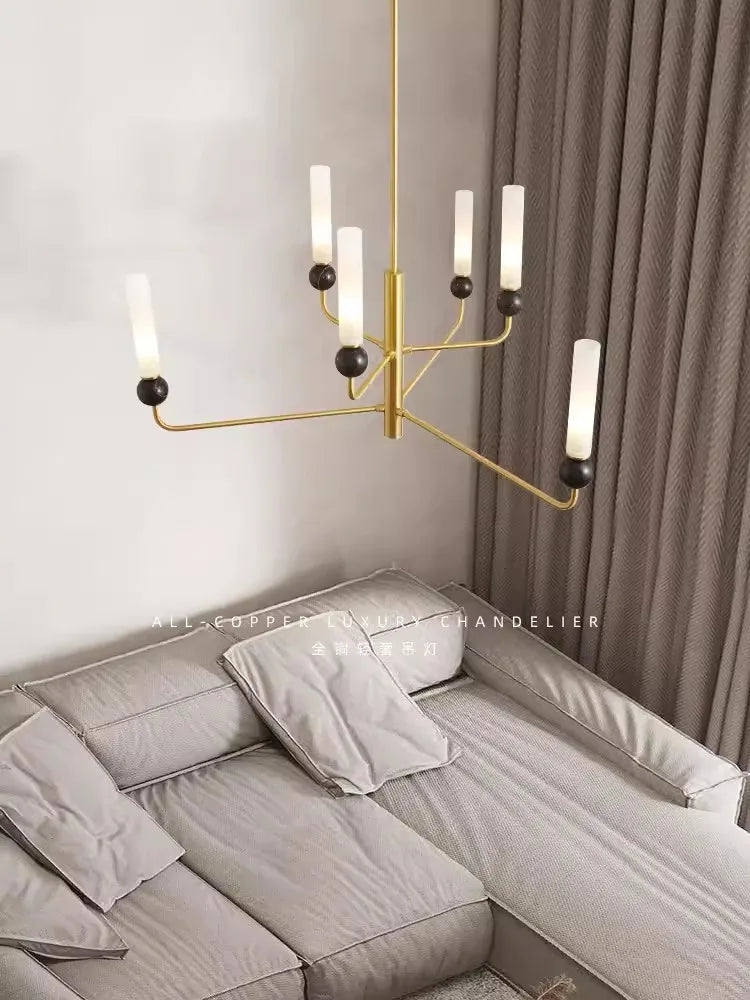 Vintage luxury marble and copper LED pendant chandelier