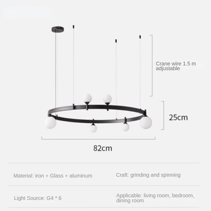 Iron and glass circular pendant light for interior decor