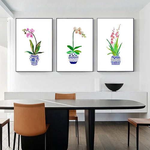 Nordic watercolour flower vase wall art for interior decoration - vue 5 sur 7