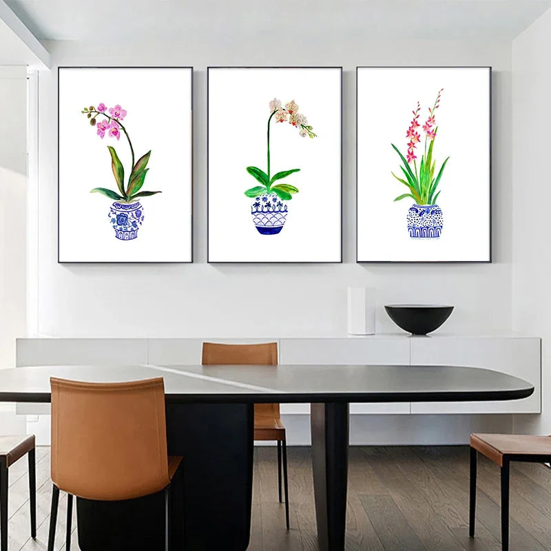 Watercolour flower vase wall art for interior decoration - vue 5 sur 7