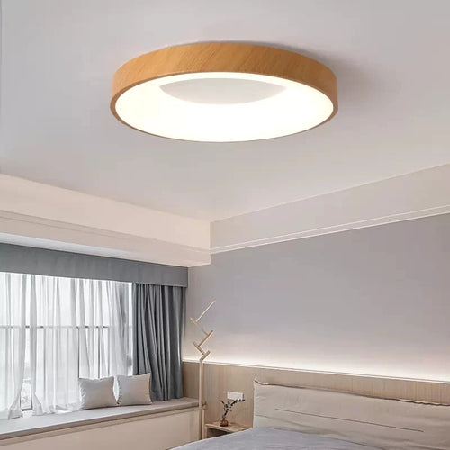 Ultra-slim round wood grain LED ceiling light - vue 5 sur 16