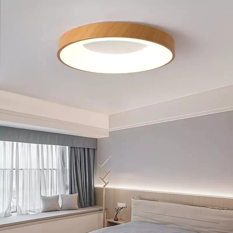 Ultra-slim round wood grain LED ceiling light - vue 5 sur 16