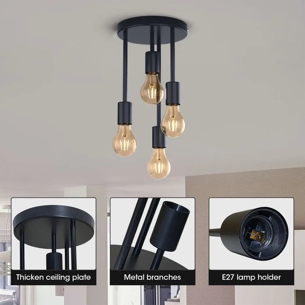 Vintage industrial 5-light black ceiling light - vue 3 sur 8