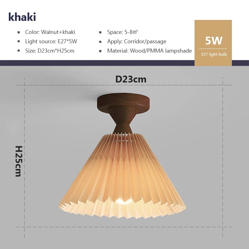 Modern LED ceiling light with wood and pleated fabric - vue 11 sur 11
