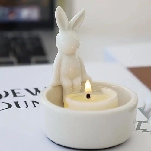 decorative ceramic bunny candle holder for Easter - vue 3 sur 7