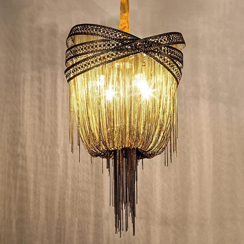 Industrial style aluminium pendant light with decorative tassels - vue 2 sur 9