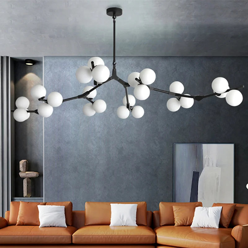 Glass chandelier with tree branches and glowing glass balls - vue 3 sur 12