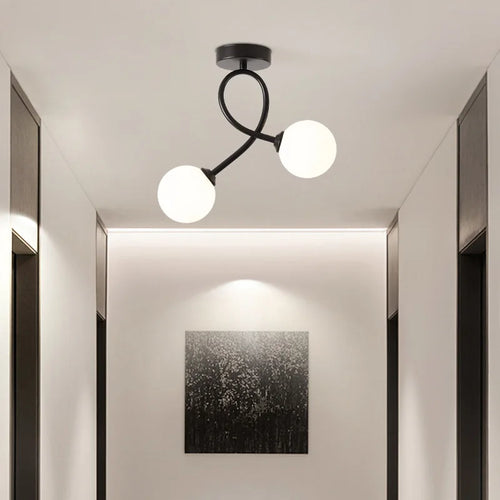 Black and gold glass ceiling light for hallway, balcony, entryway, cloakroom - vue 5 sur 8