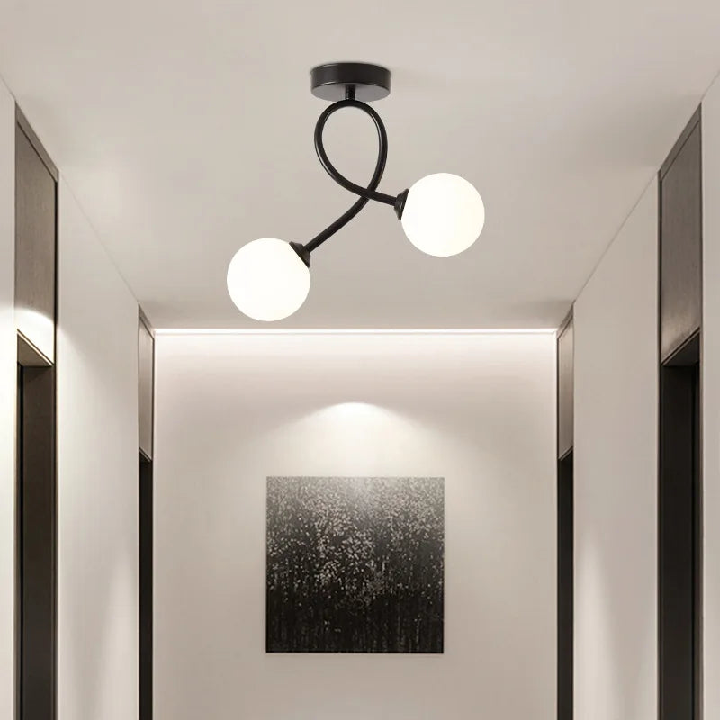 Black and gold glass ceiling light for hallway, balcony, entryway, cloakroom - vue 4 sur 8