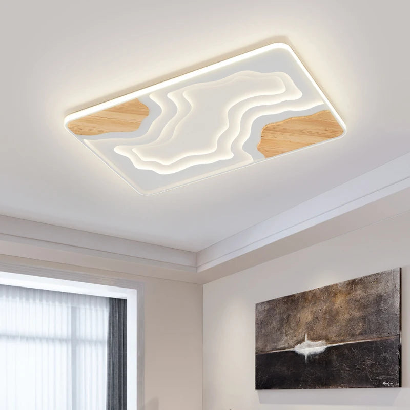 Ultra-slim nordic LED chandelier with modern wood grain finish