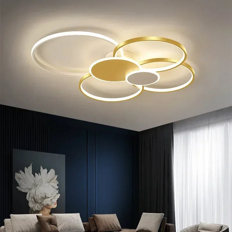 Modern ring LED ceiling light with simple smart dimmer for dining room, bedroom, living room or hall - vue 4 sur 14