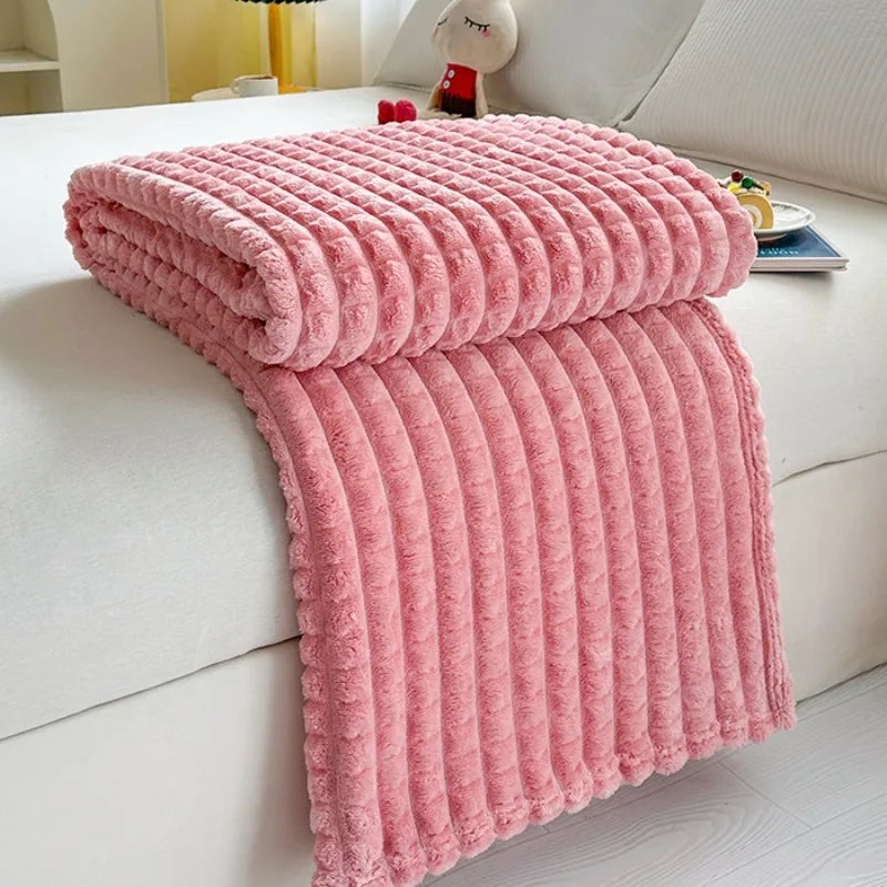 Checked flannel throw with faux fur finish for winter and office use