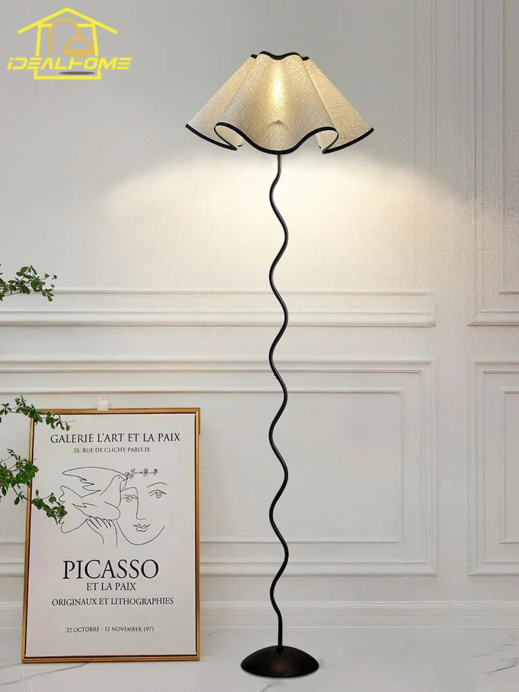 Modern floor lamp with nordic floral fabric shade