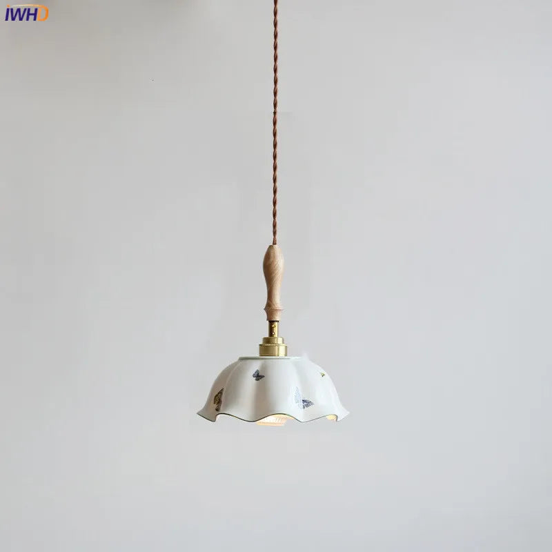 Designer butterfly LED pendant lamp in ceramic and wood