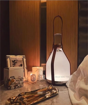 Portable leather bedside lamp with touch charger