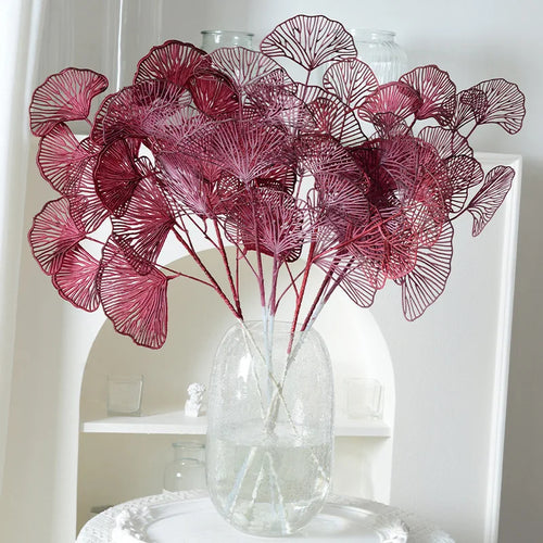 Set of artificial ginkgo, eucalyptus and holly leaves for floral decoration - vue 3 sur 13