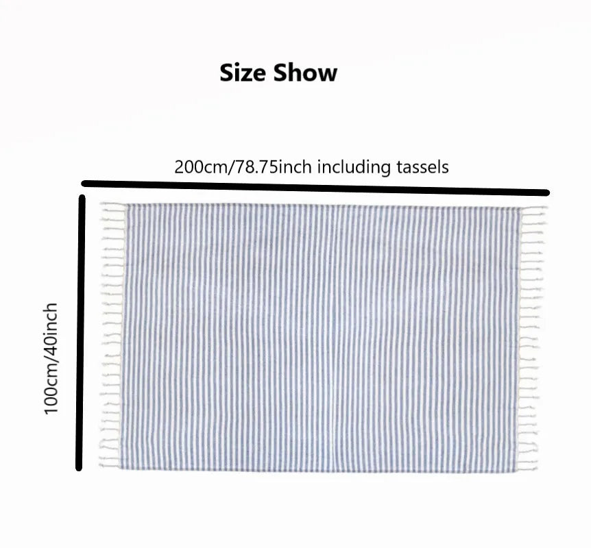 Turkish striped beach towel with tassels travel size - vue 3 sur 7
