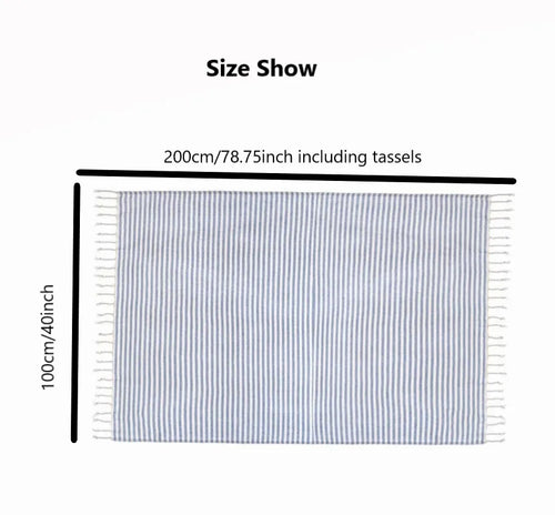Large striped Turkish beach towel with fringes, absorbent - vue 4 sur 7