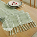 Boho braided table runner with fringes farmhouse style
