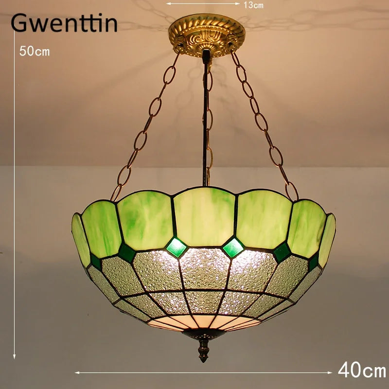 Tiffany style stained glass pendant light for interior decor - vue 12 sur 26