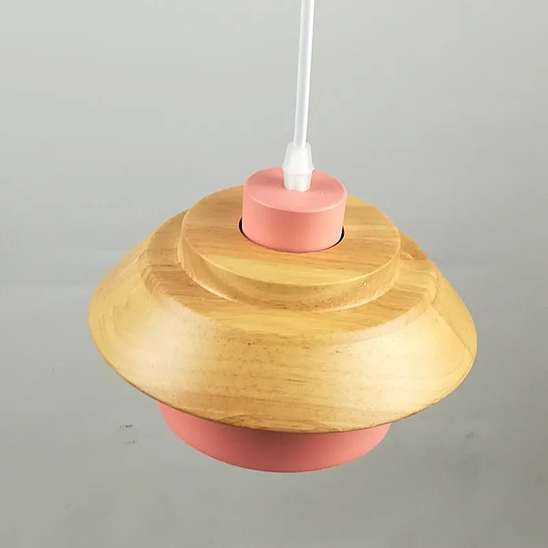 Sweet Home Macaron colour LED iron and wood pendant light chandelier ceiling lamp - vue 3 sur 8