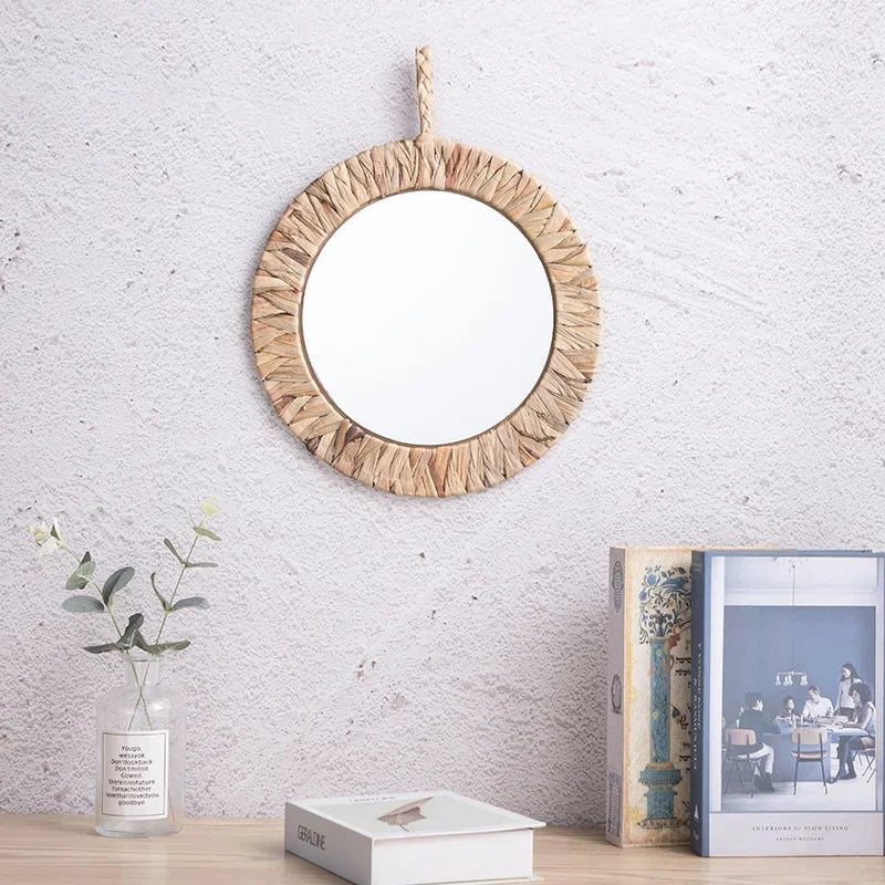 handmade rattan rural style woven decorative mirror