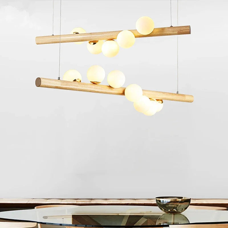 Japanese solid wood chandelier with creative design and modern lighting