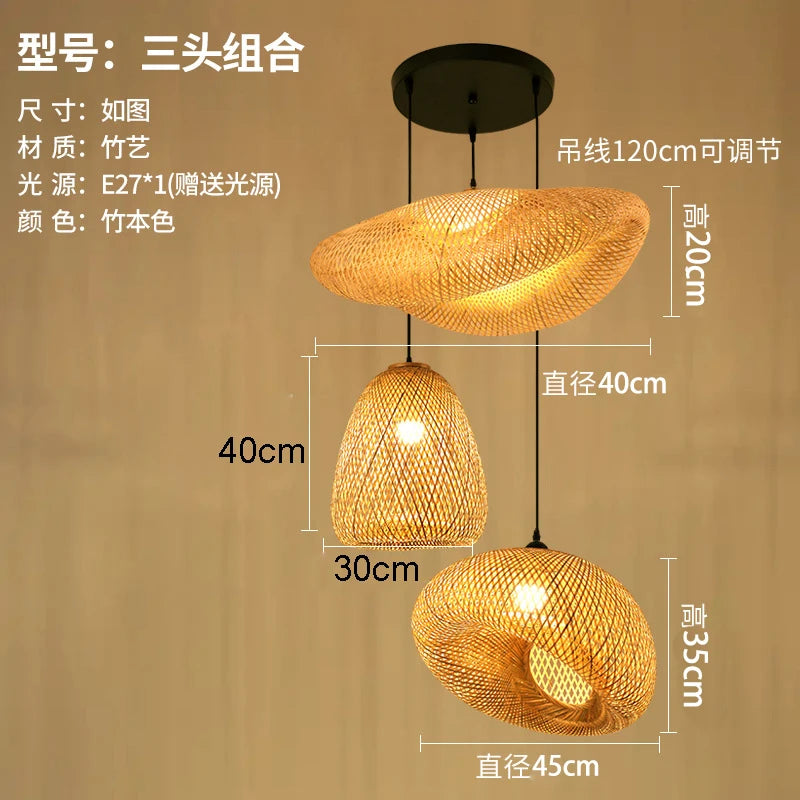 Handmade Chinese style bamboo chandelier with vintage pastoral weaving - vue 29 sur 30