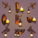 Vintage wooden wall light with glass and metal lampshade