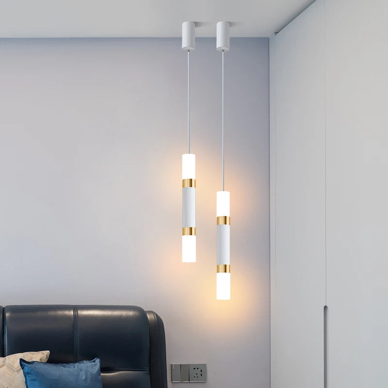 Modern art gold LED pendant light with long cable - vue 3 sur 26