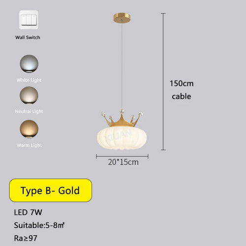 Luxury decorative pendant light with gold crown design - vue 9 sur 13