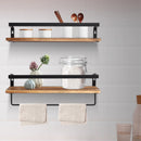 wooden wall shelf with two-tier towel bar
