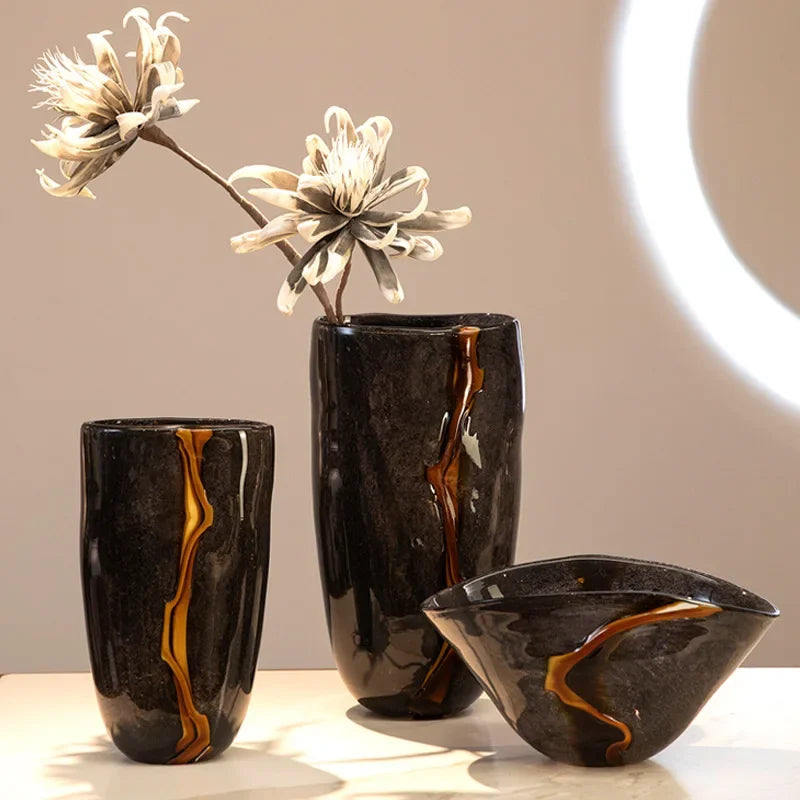 crackle glass vase for decorative flower arrangement