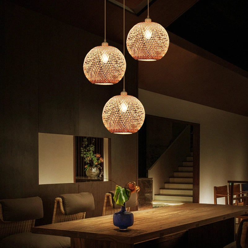 Modern Nordic handwoven bamboo LED chandelier