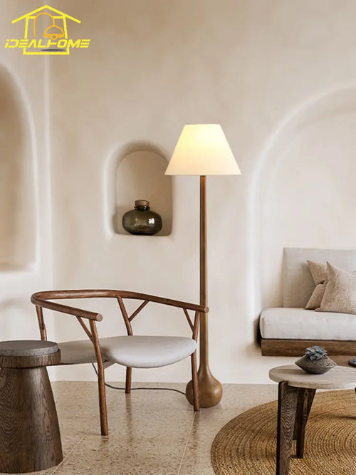 Japanese wabi sabi solid wood decorative floor lamp zen art LED - vue 3 sur 9