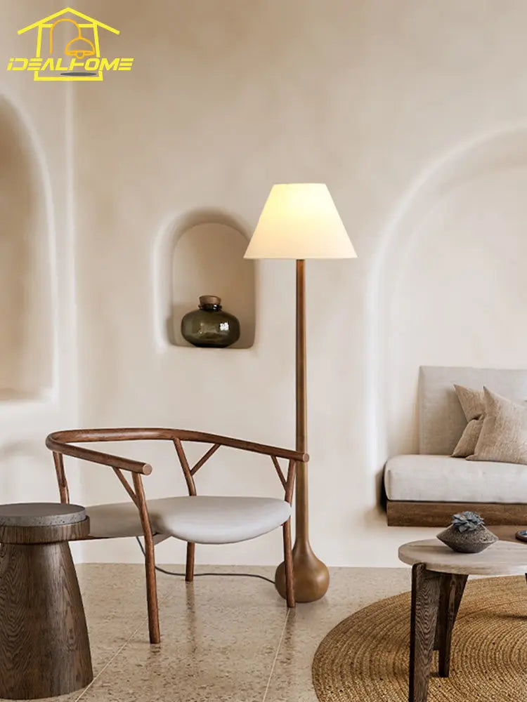 Japanese wabi sabi solid wood decorative floor lamp zen art LED - vue 3 sur 9