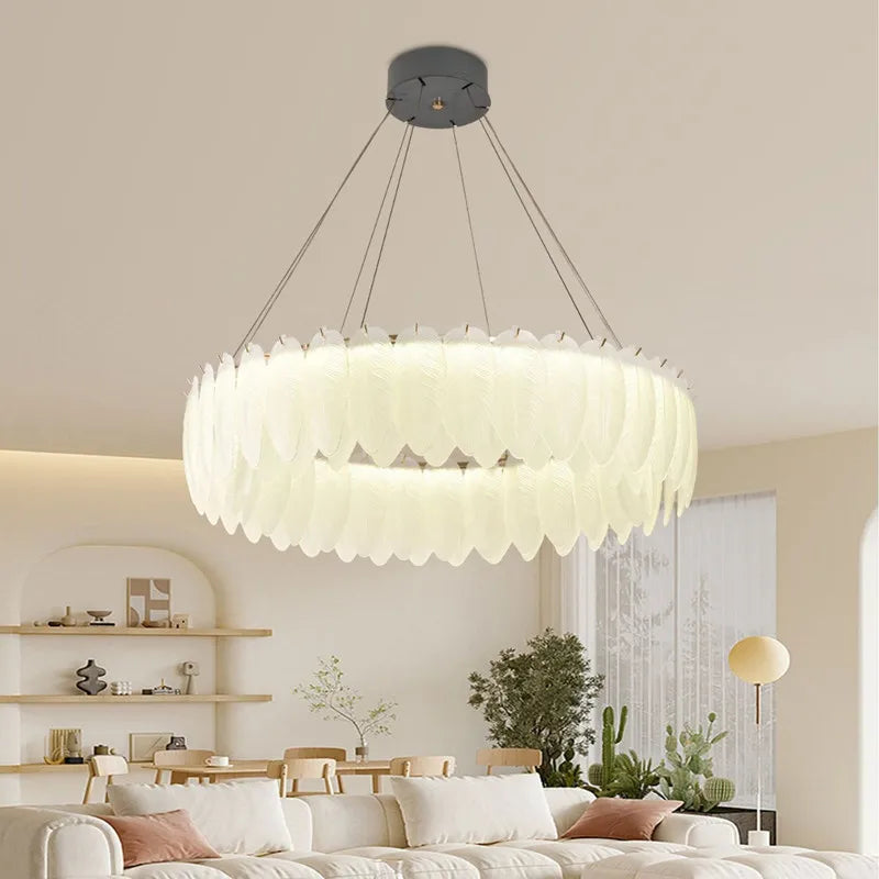 Nordic LED crystal glass and feather indoor decorative chandelier