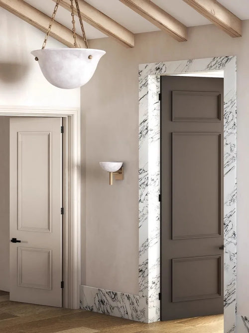 Circular marble and copper wall light in modern antique style - vue 5 sur 8