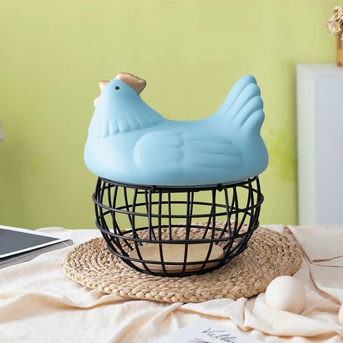 Ceramic Egg Storage Basket, Living Room, Fruit, Garlic, Hollow Metal Hen Shaped, Kitchen Organizer - vue 11 sur 14