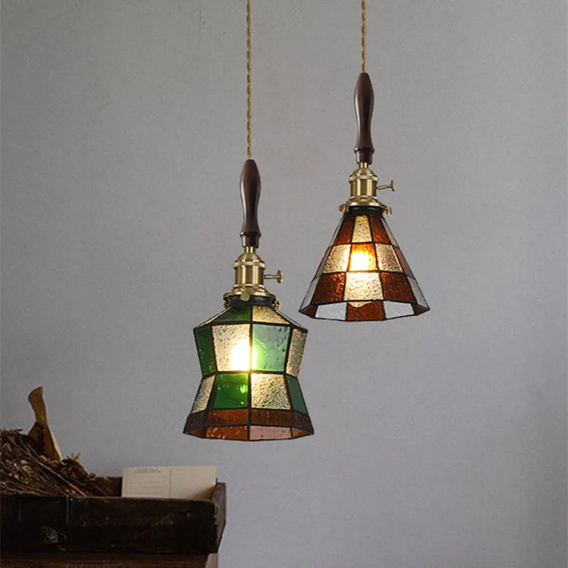 Luxury antique glass and brass pendant chandelier