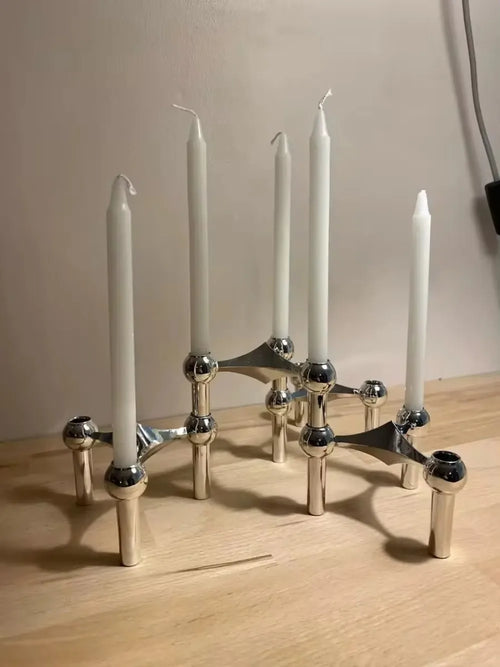 Metal candle holder with molecular design for modern decor