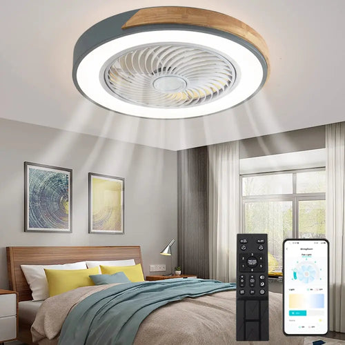 Wooden ceiling light with remote control and variable 3-colour LED - vue 2 sur 12