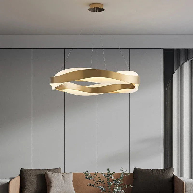 Luxury black and gold circle chandelier acrylic pendant light for living room, restaurant or hall