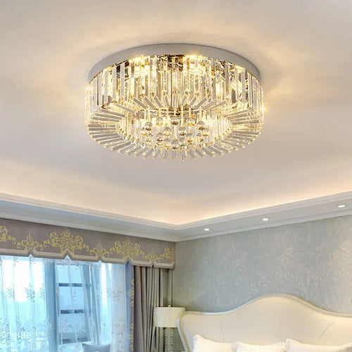Gold modern crystal chandelier LED ceiling light for living room - vue 5 sur 10